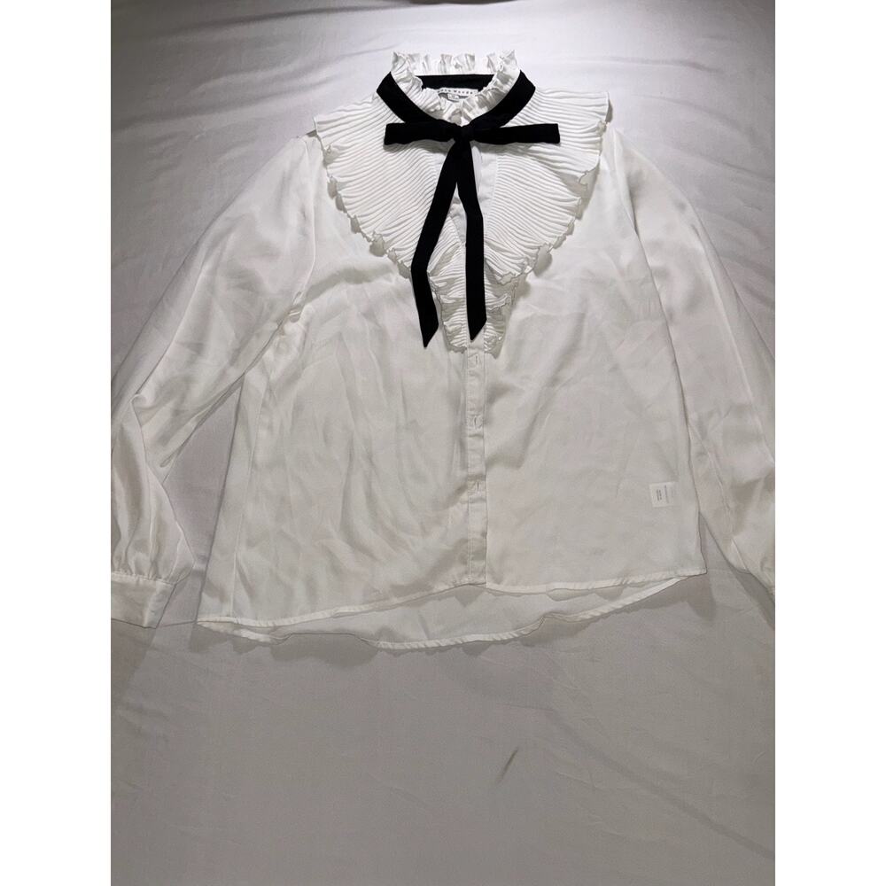 Haute Monde white chiffon necklace sleeve shirt blouse Size Medium
